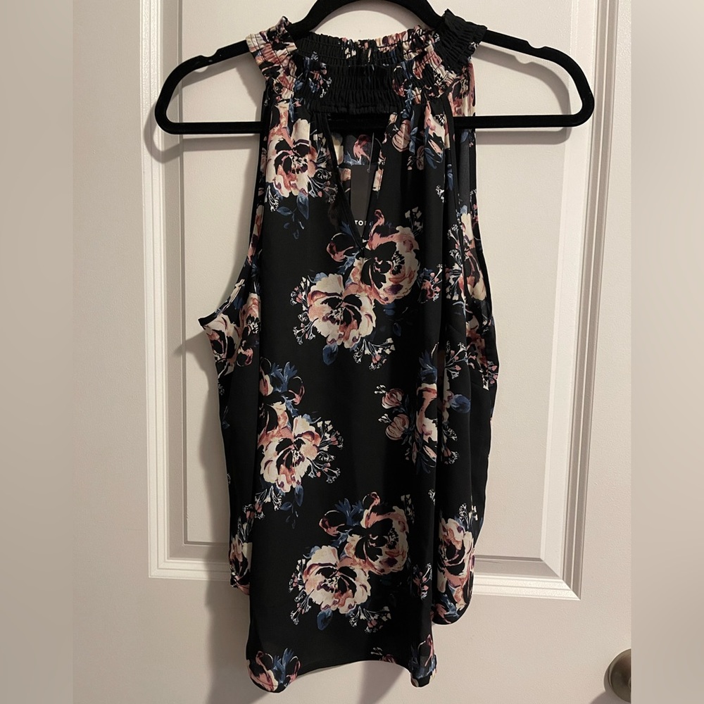 Torrid Black Floral Keyhole Halter Blouse, 00/M/L NWT